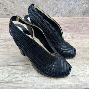 Carolina Espinosa Heels Womens Size 37 Black Leather Slip On Open Toe Slingback